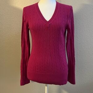 Tommy Hilfiger sz L Pink V Neck Sweater Cable Knit